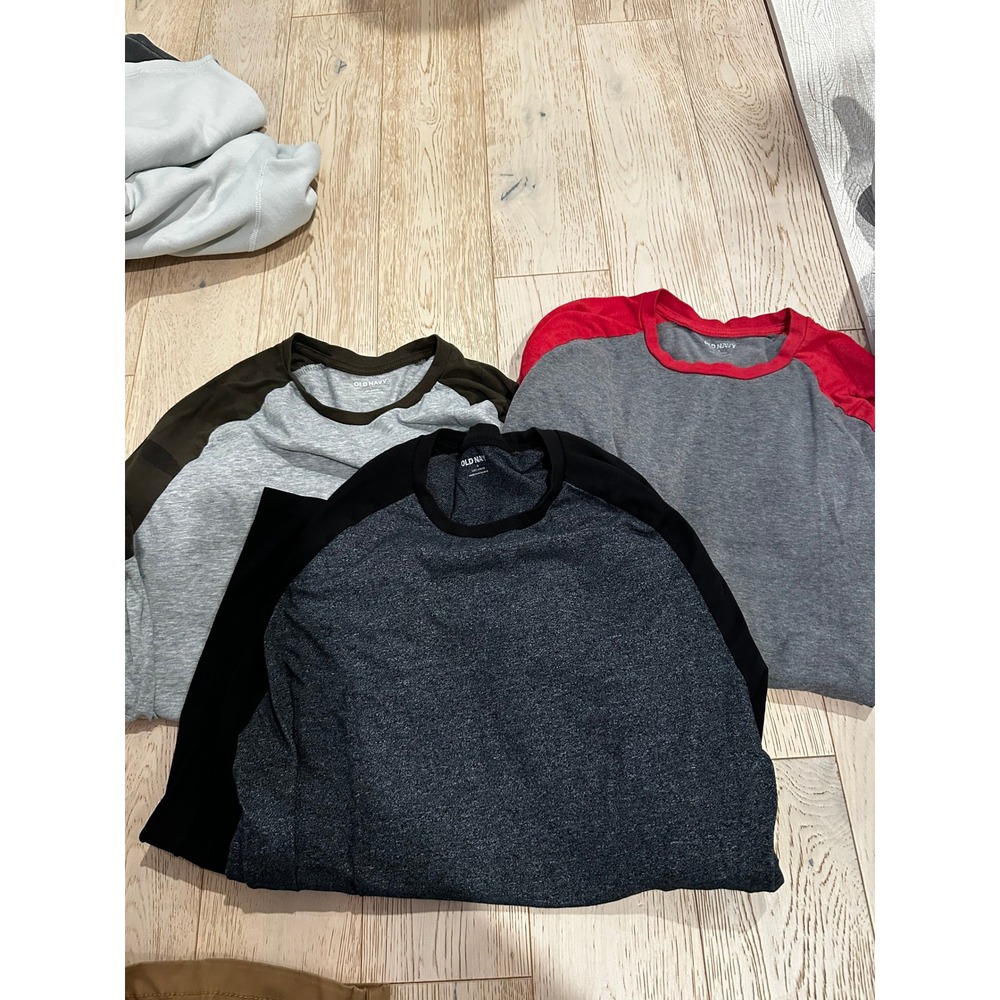 Lot of 3 Old Navy Mens Raglan Baseball Long Sleeve Tee Shirts Camo Red Black L